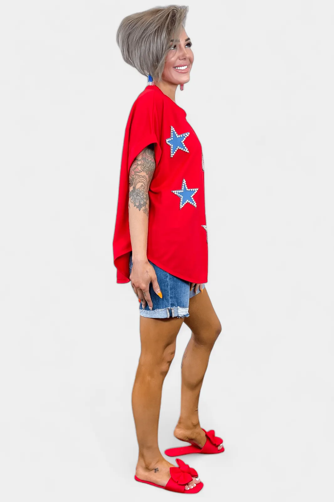 Red Pearl Star Patriotic Top