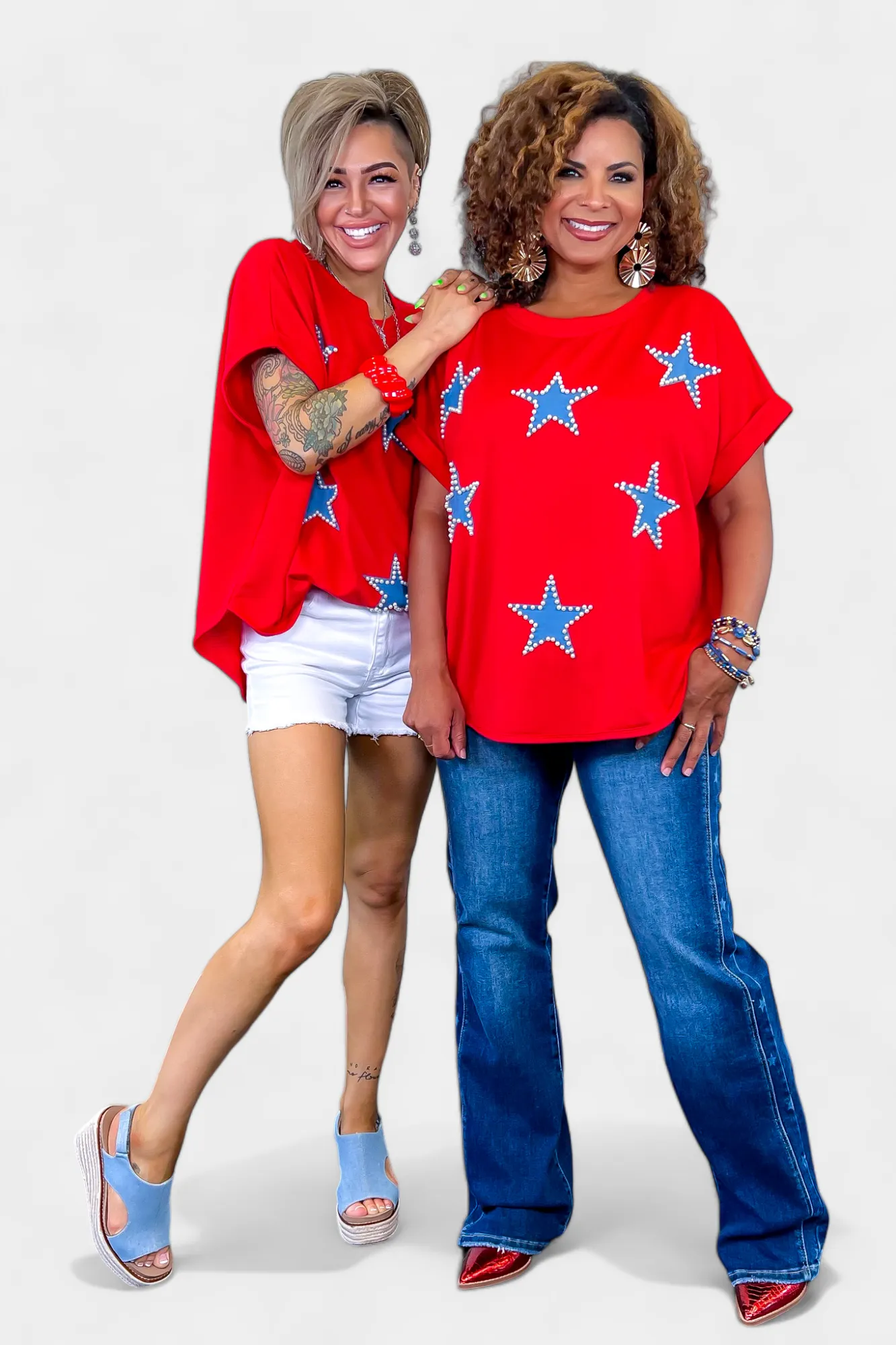 Red Pearl Star Patriotic Top