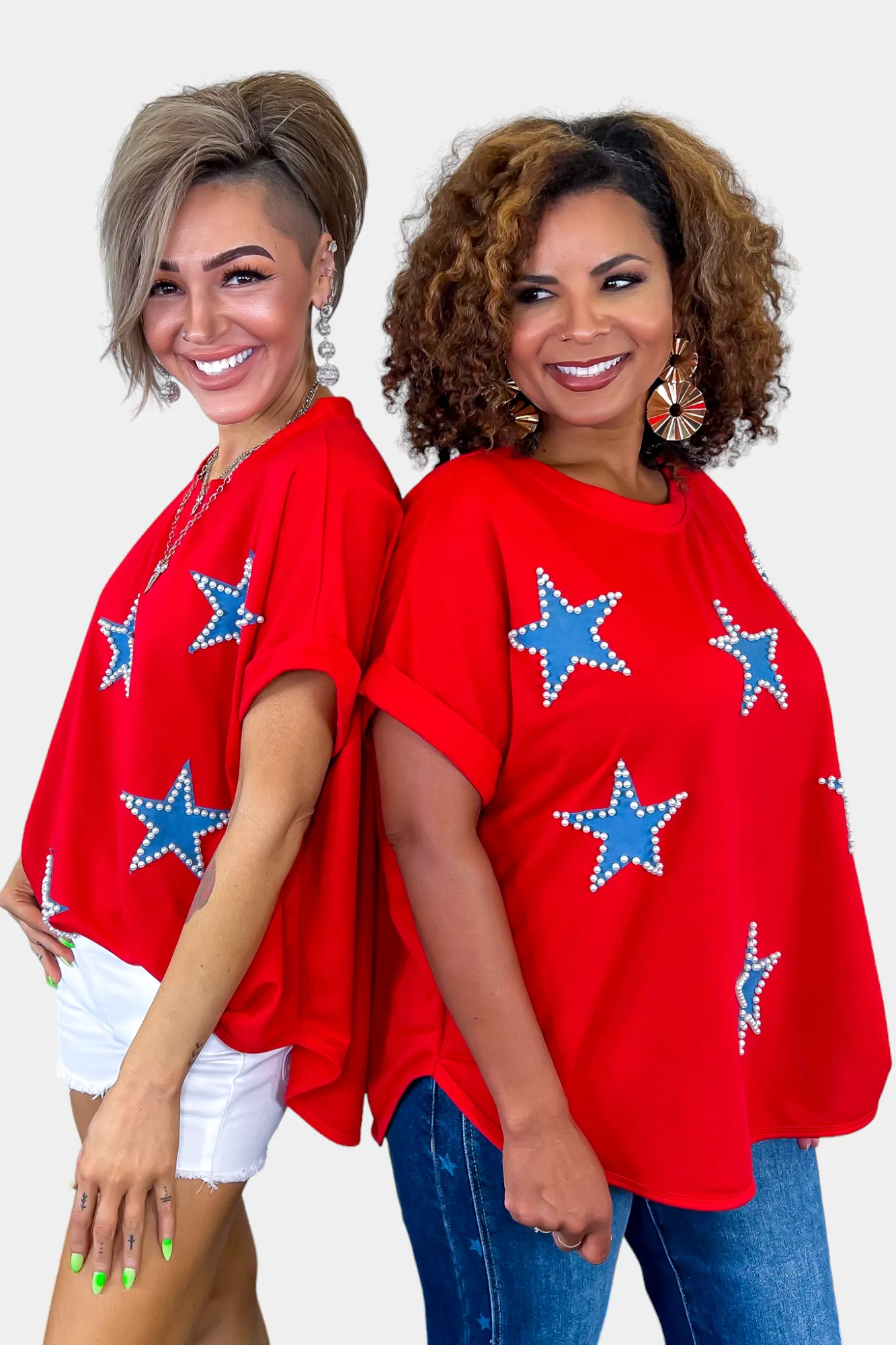 Red Pearl Star Patriotic Top