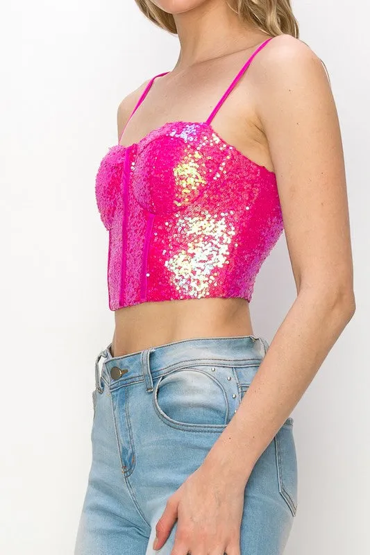 Sequin Embellisged Corset Cami Crop Top