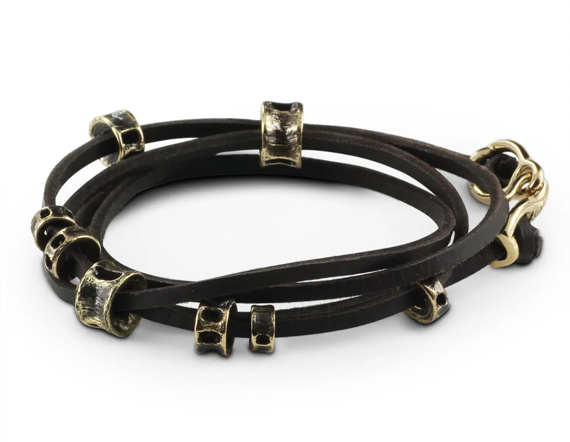 Shark Vertebrae Leather Bracelet - Bronze