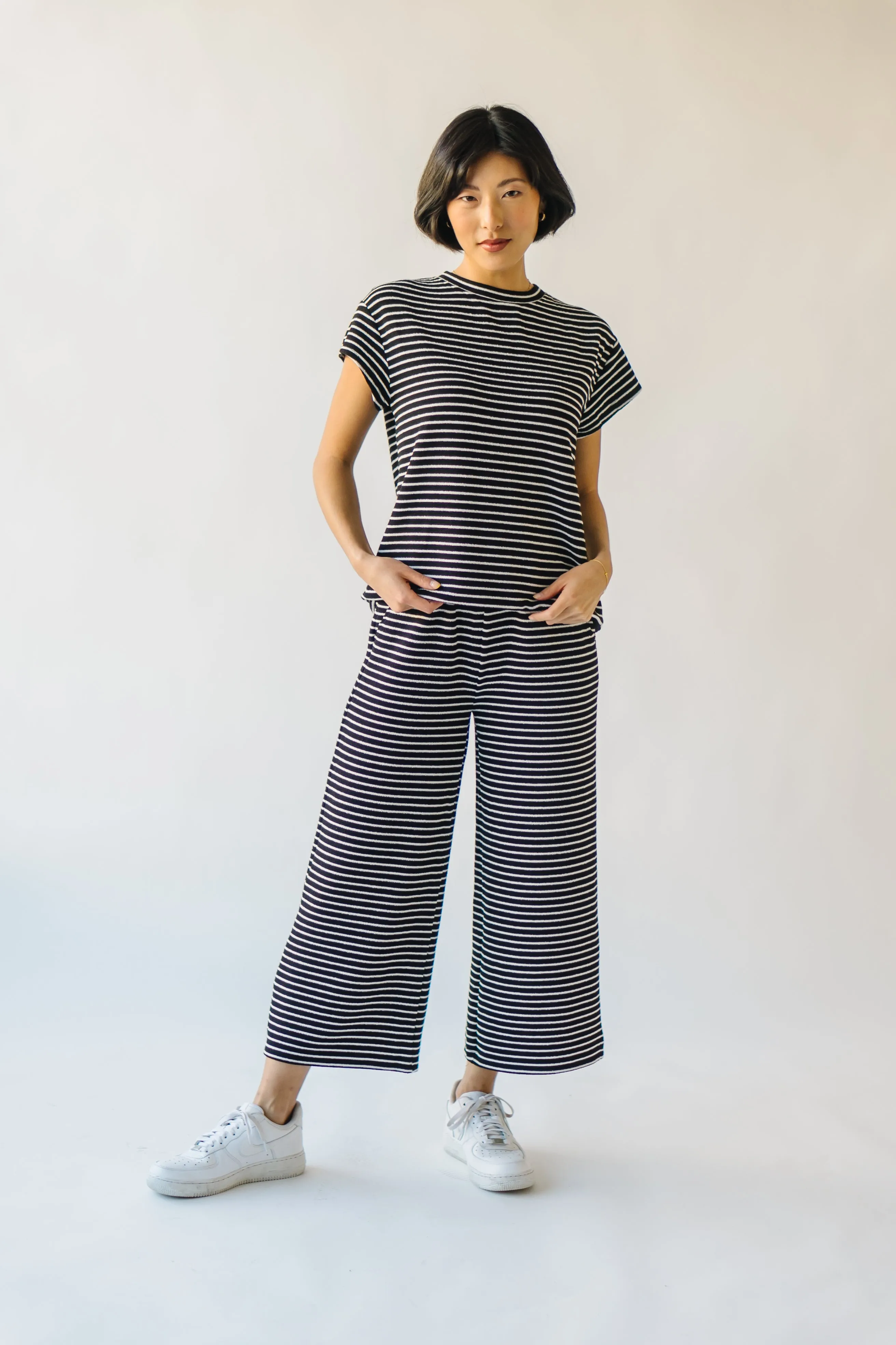 The Ronnie Basic Wide Leg Pant in Black Stripe