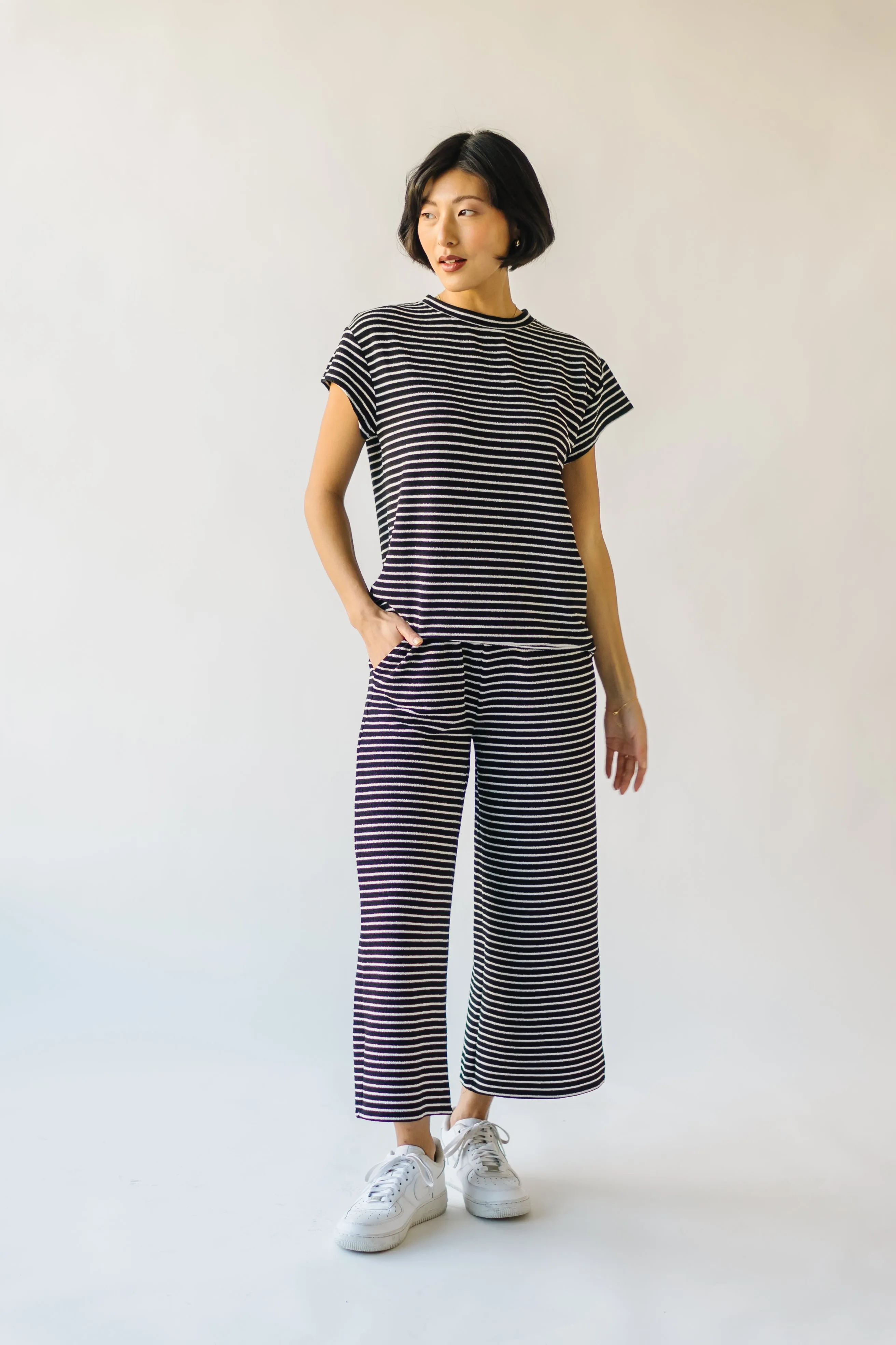 The Ronnie Basic Wide Leg Pant in Black Stripe