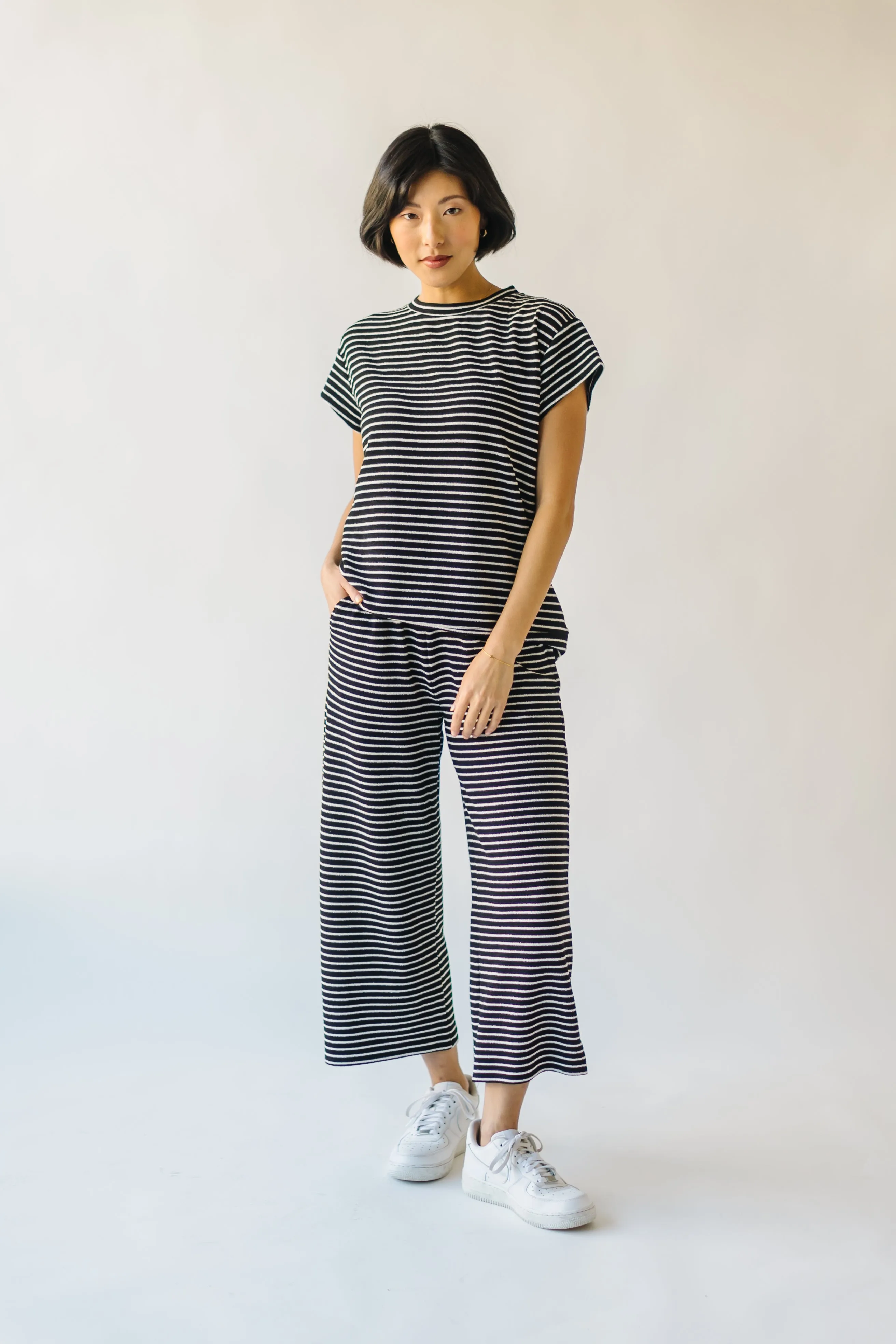 The Ronnie Basic Wide Leg Pant in Black Stripe