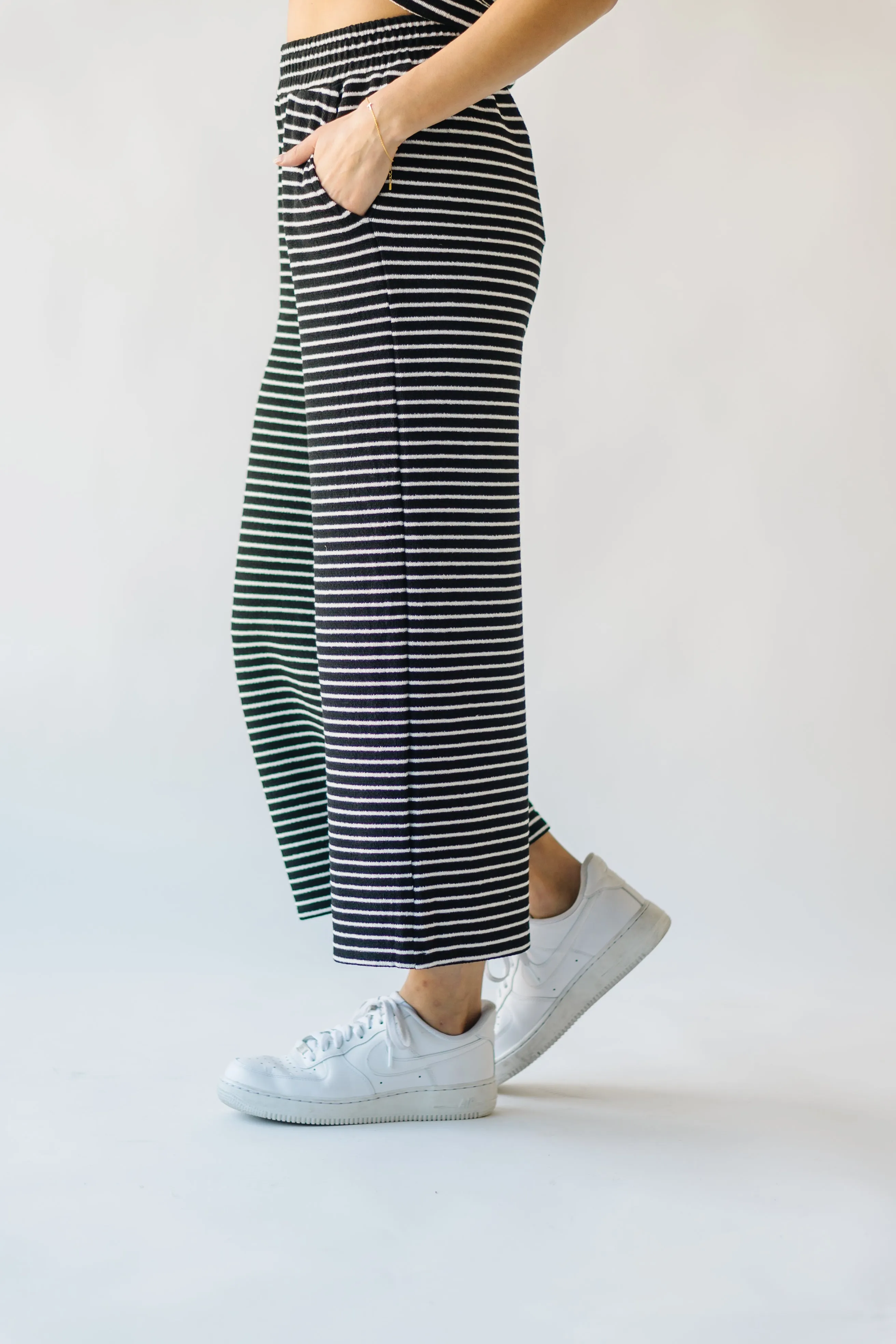 The Ronnie Basic Wide Leg Pant in Black Stripe