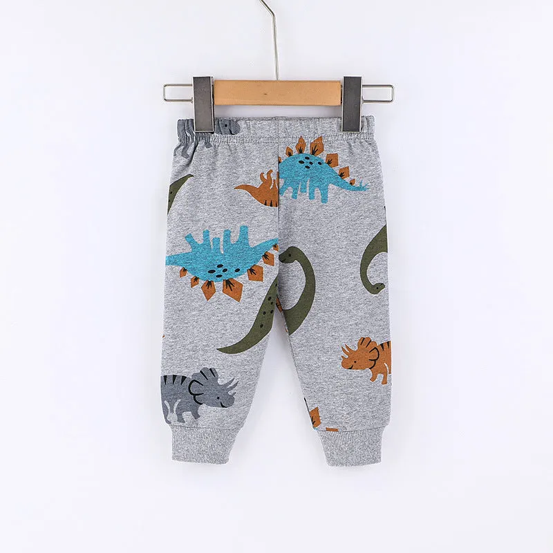 Toddler Kids Boys Solid Color Cartoon Dinosaur Long-sleeved Hooded Sweatshirt and Long Pants Set