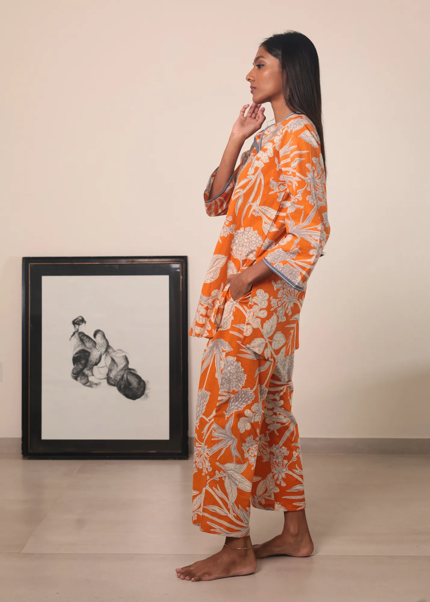 Yashoda Tunic Set - Orange Kodi Flowers