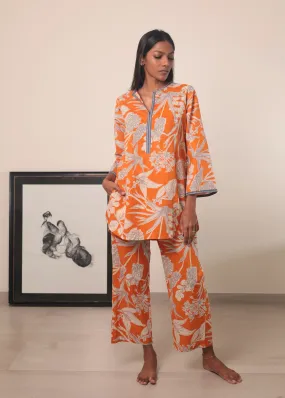 Yashoda Tunic Set - Orange Kodi Flowers